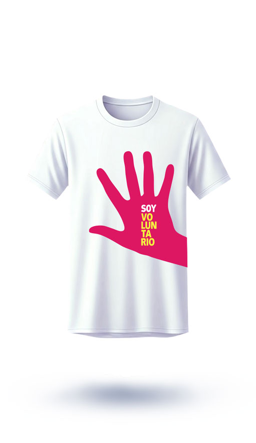 Playera con mensaje 'Soy Voluntario' que representa el Día del voluntario de Acciones Anuales.